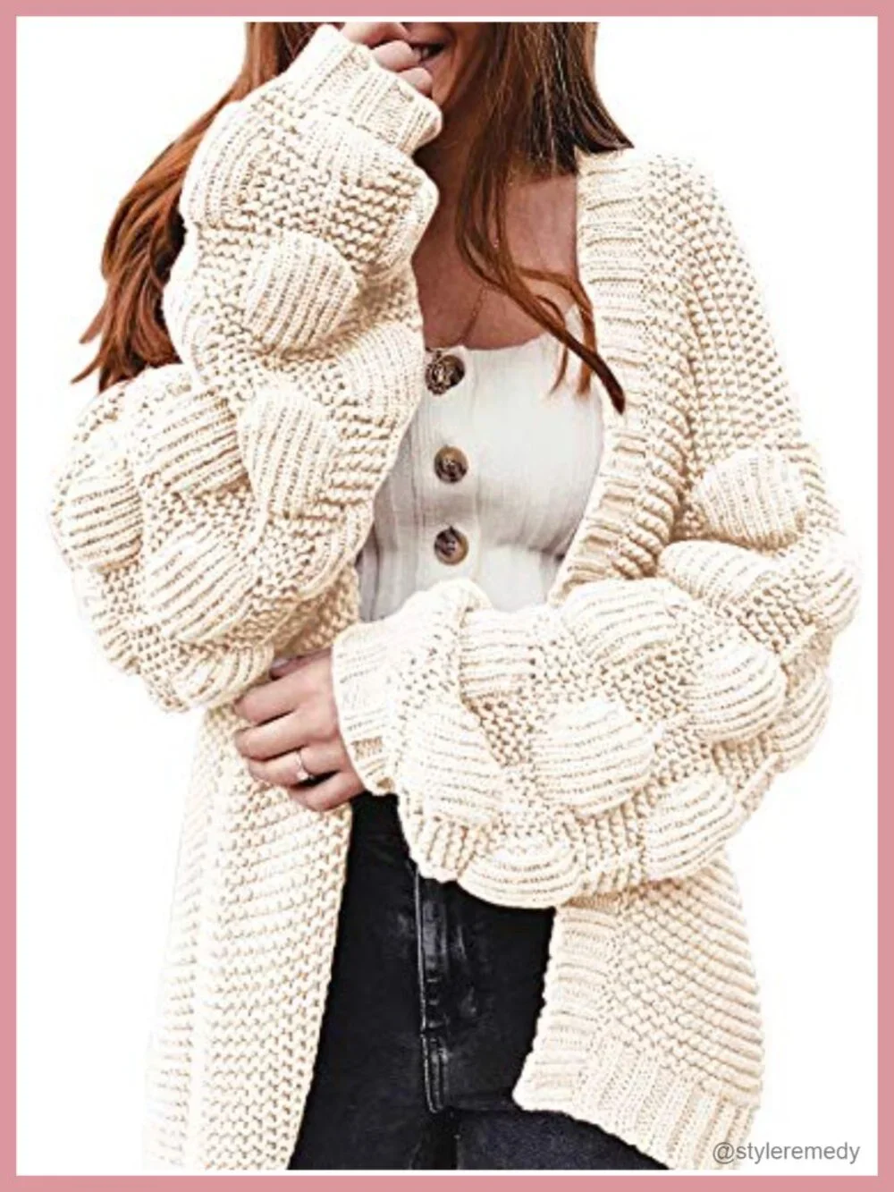 Oversized Knit Cardigan Long Sleeve Open Front Cable Knit Sweater Coat
